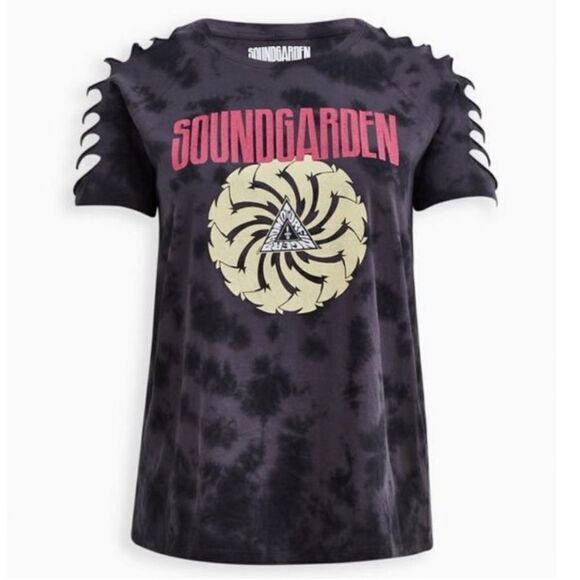 Torrid SoundGarden Gray Distressed Tie Dye Cutout Graphic Shirt Boho Alternative - Picture 1 of 15